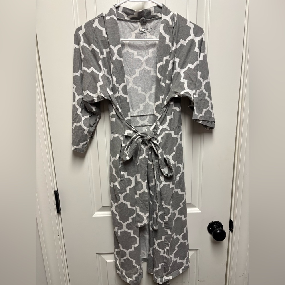 Baby Be Mine Gray and White Maternity Robe & Nursing Sleep Dress Matching Bundle